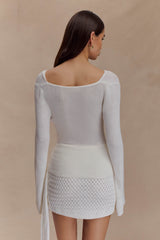 Elowen Knit Cowl Long Sleeve Top - White