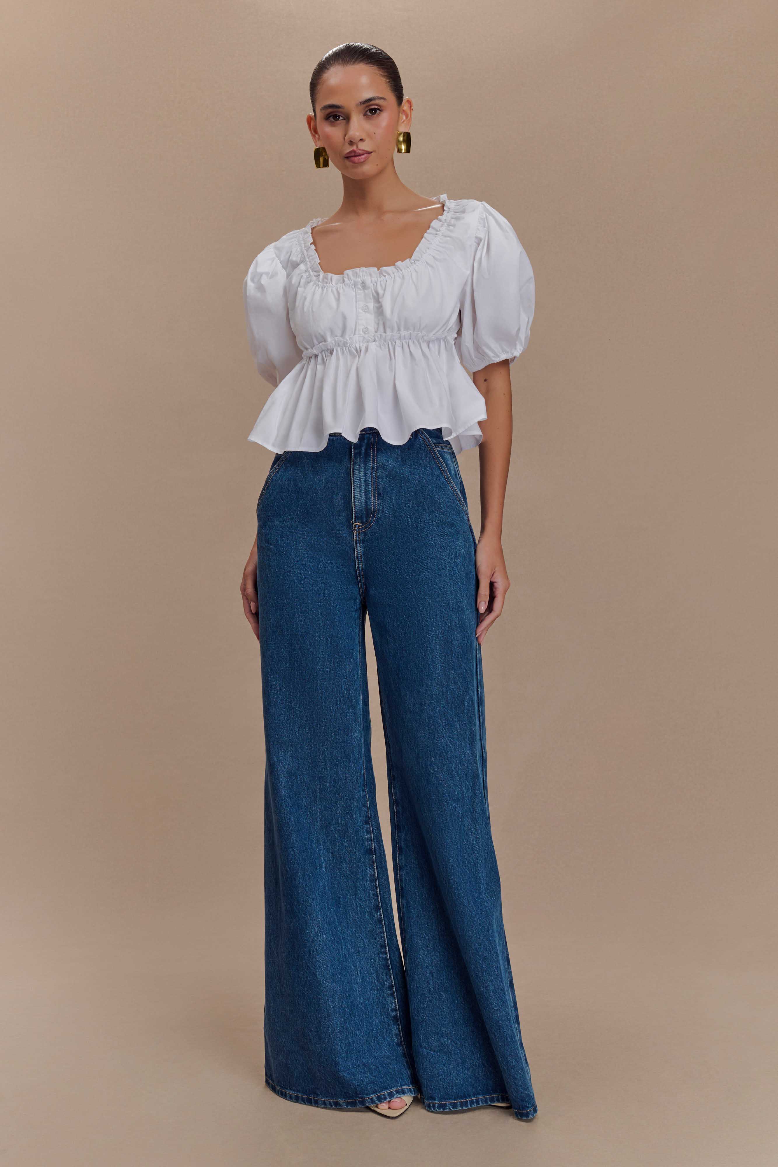 Magdalena Puff Crop Top - White