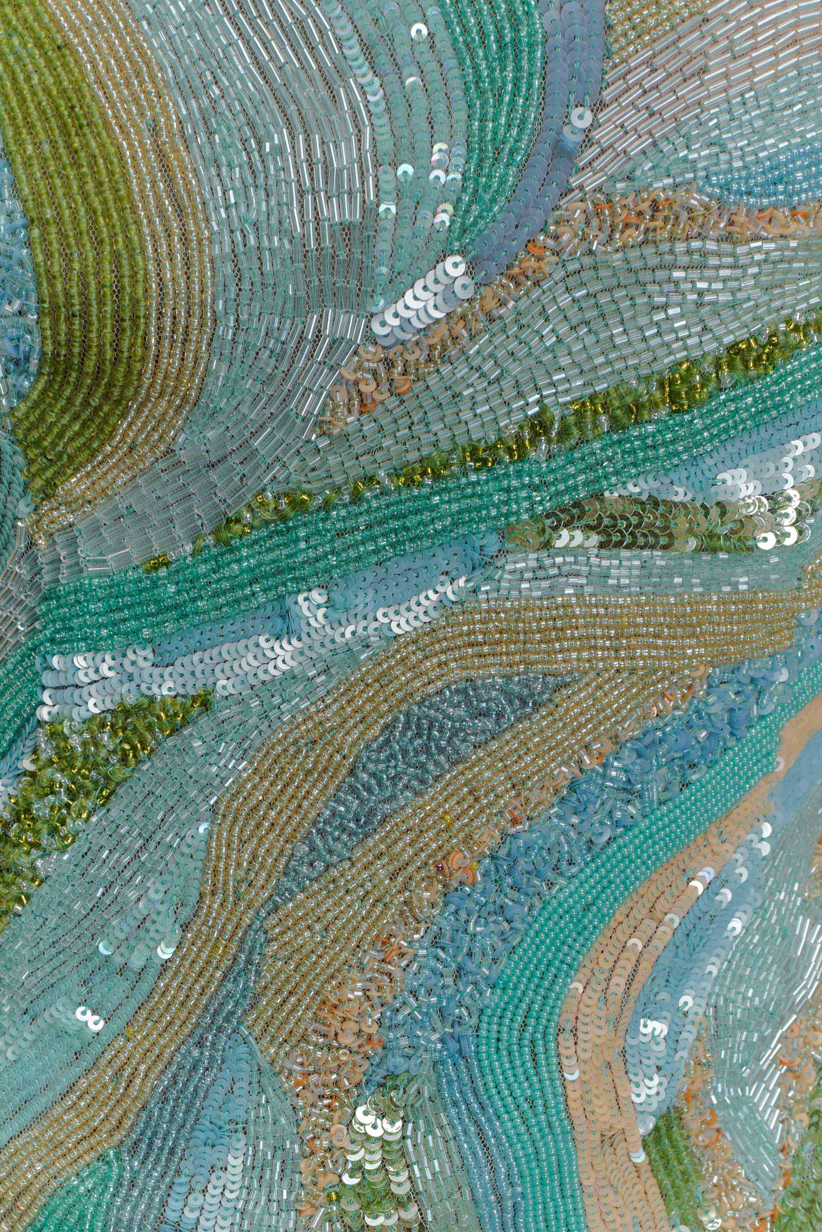 Eloise Hand Beaded Mini Dress - Blue Swirl Print