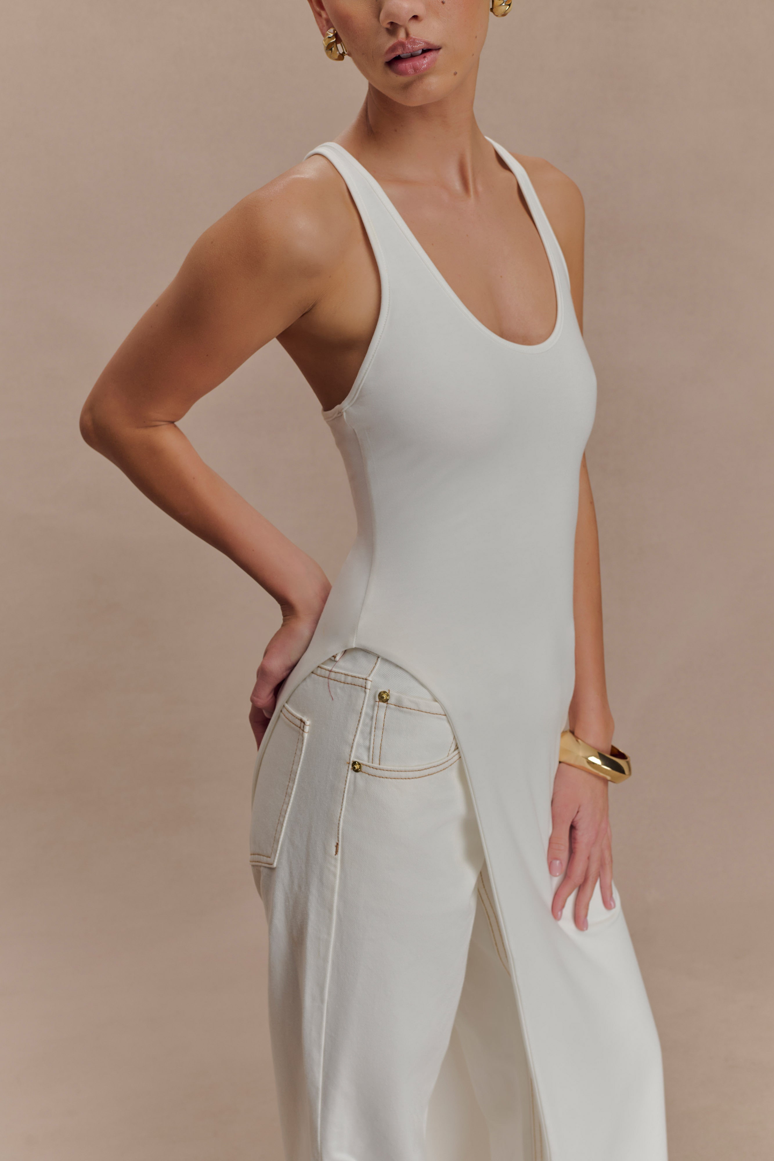 Ellerie Longline Racerback Top - White