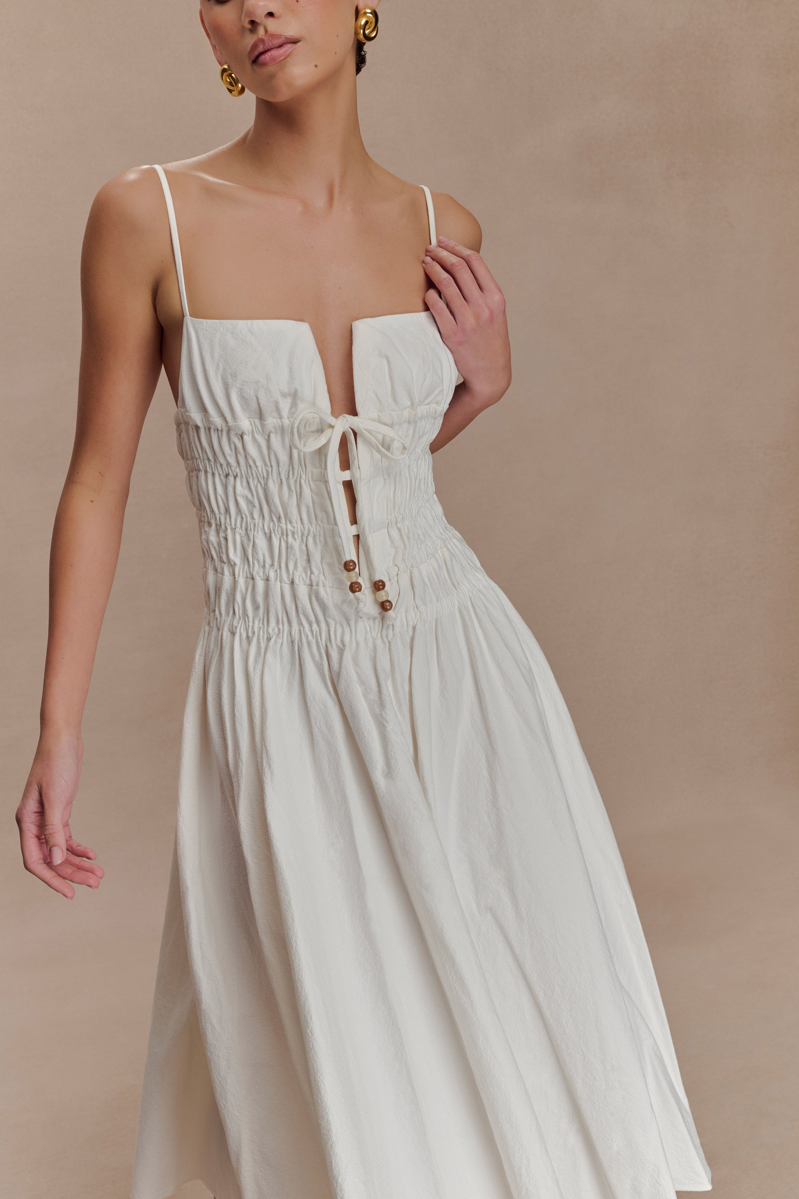 Elias Shirred Cotton Midi Dress - White