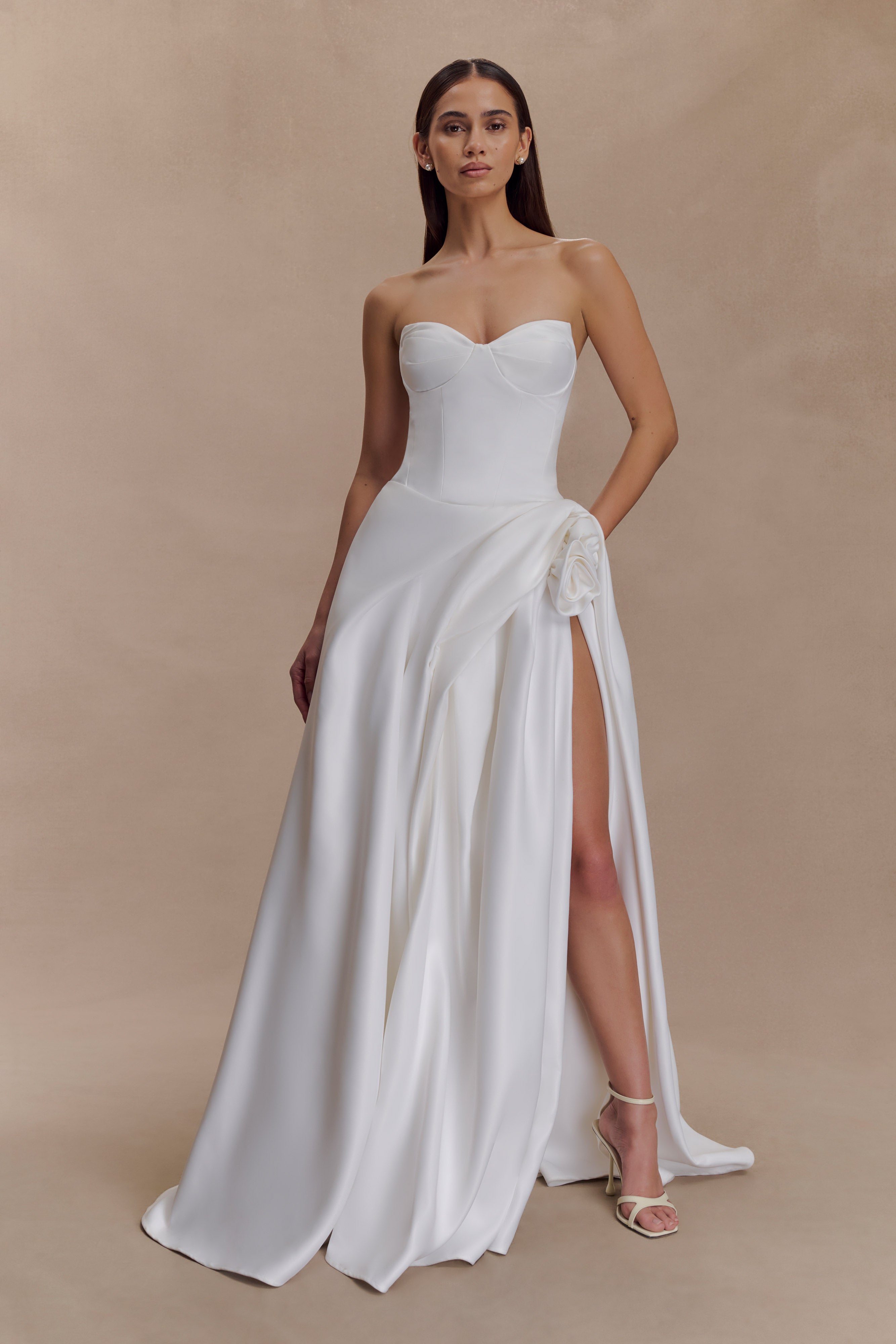 Elizabeth Strapless Corset Maxi Dress - White