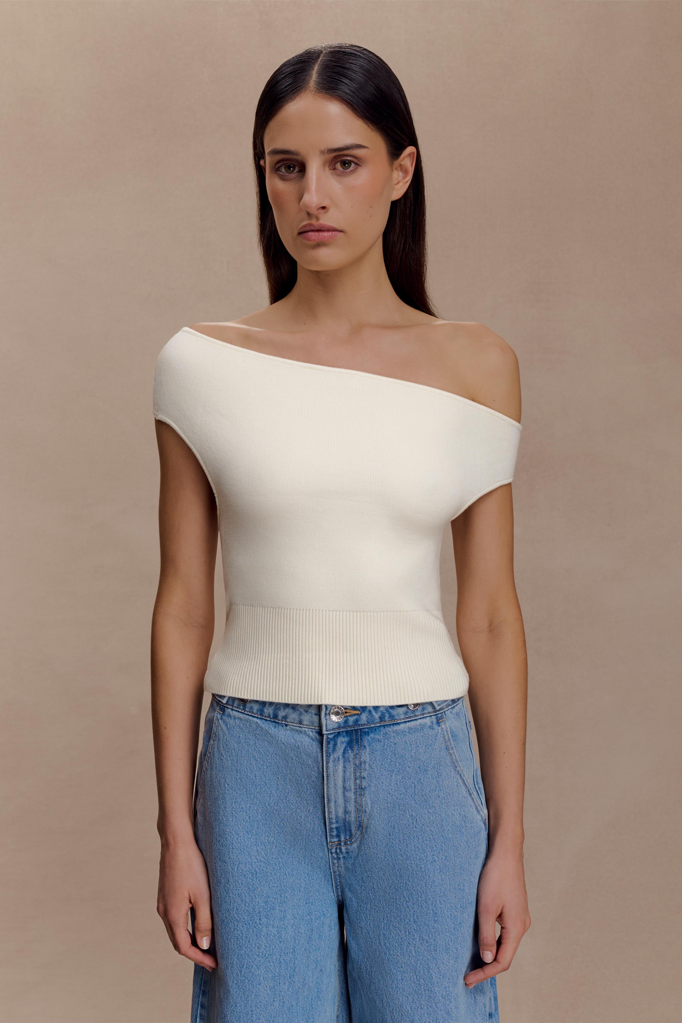 Carley Off Shoulder Knit Top - Ivory