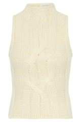 Roberta High Neck Cable Knit Top - Ivory