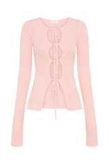 Noah Knit Tie Long Sleeve Top - Baby Pink