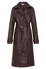 Tarah Faux Leather Trench Coat - Cacao Brown
