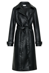 Tarah Faux Leather Trench Coat - Black