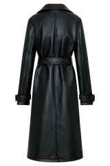 Tarah Faux Leather Trench Coat - Black
