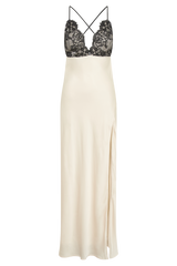 Gina Satin Slip Maxi Dress With Lace - Ivory