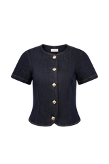 Bethany Short Sleeve Buttoned Denim Top - Washed Indigo Blue