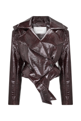 Archie Croc Faux Leather Cropped Jacket - Burgundy