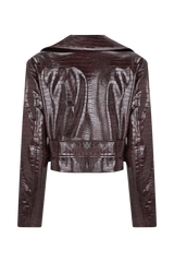 Archie Croc Faux Leather Cropped Jacket - Burgundy