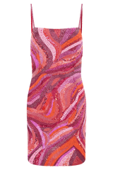 Eloise Hand Beaded Mini Dress - Pink Swirl Print