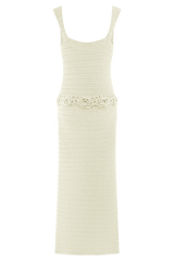 Teagan Floral Hand Crochet Midi Dress - Ivory