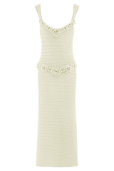 Teagan Floral Hand Crochet Midi Dress - Ivory